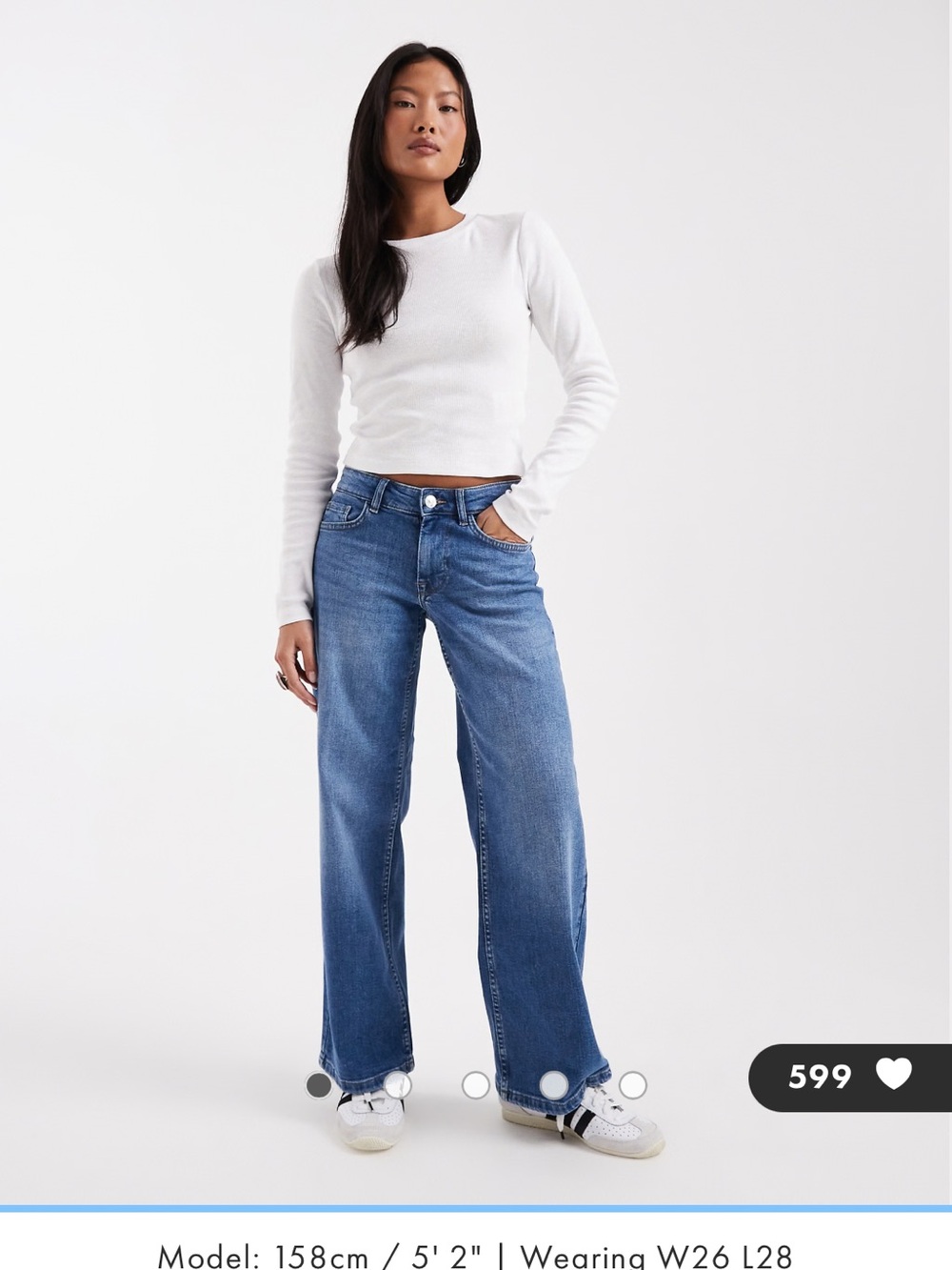 ONLY Petite Judy low rise wide leg jeans in mid blue denim
